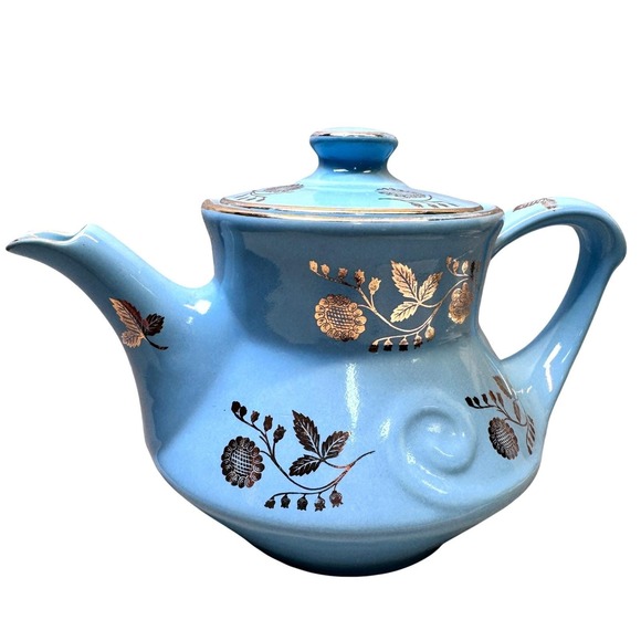 Pearl China Co. Other - Vintage Pearl China Co Teapot Blue Hand Decorated 22KT Gold Floral USA
